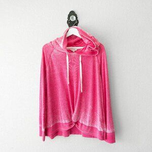 Jane & Delancey Pink Twist Front Hoodie Womens Large Burnout Pullover Sweatshirt